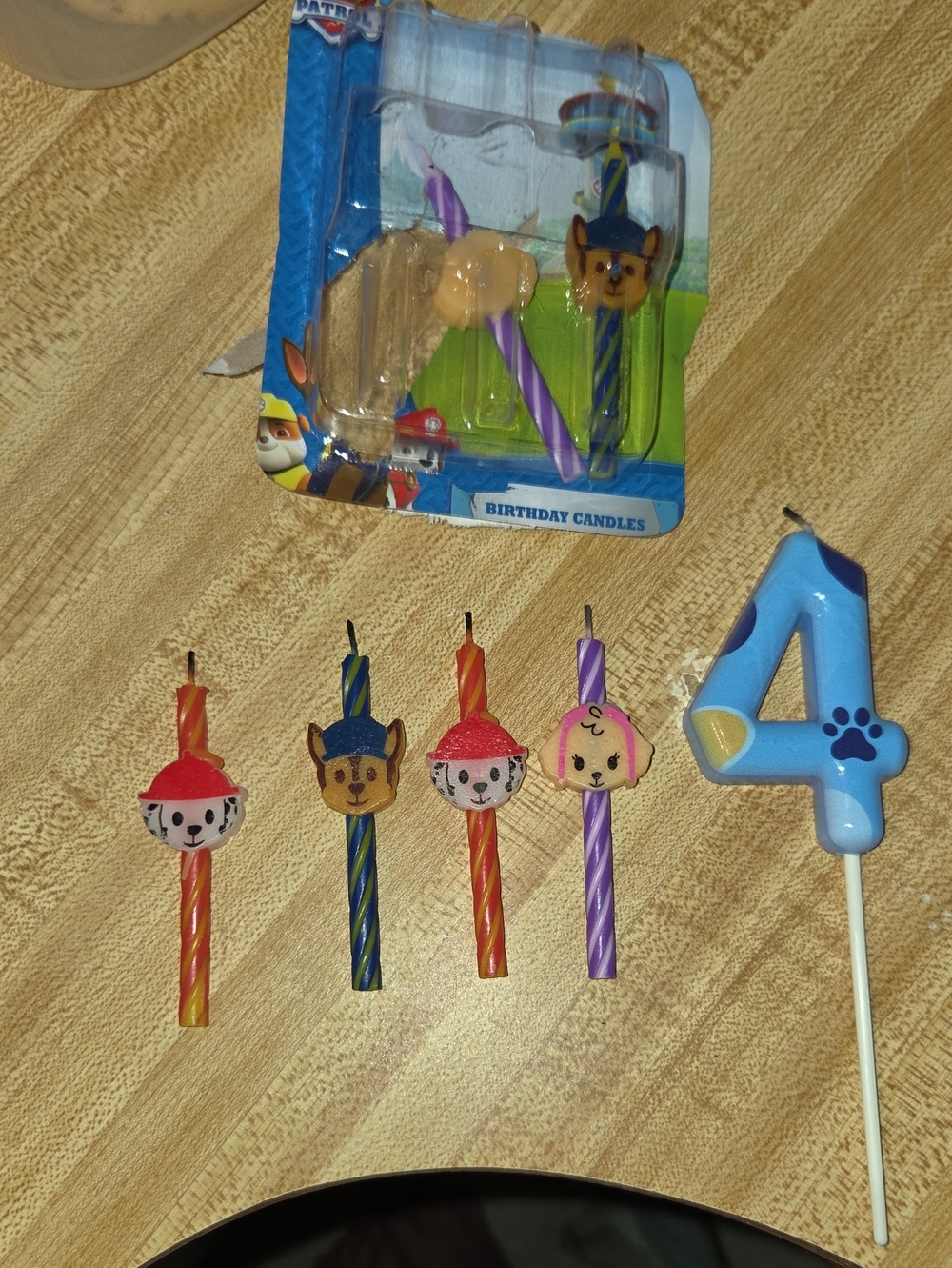 Paw Patrol Number 4 Blue Cake Candle with Paw Character Stripe Candles